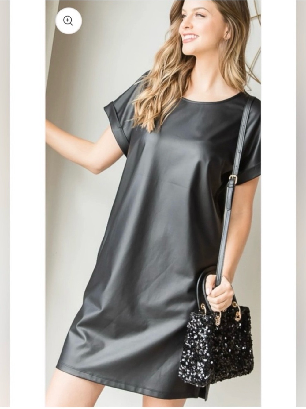 First Love Black Faux Leather Shift Dress - Size: Medium